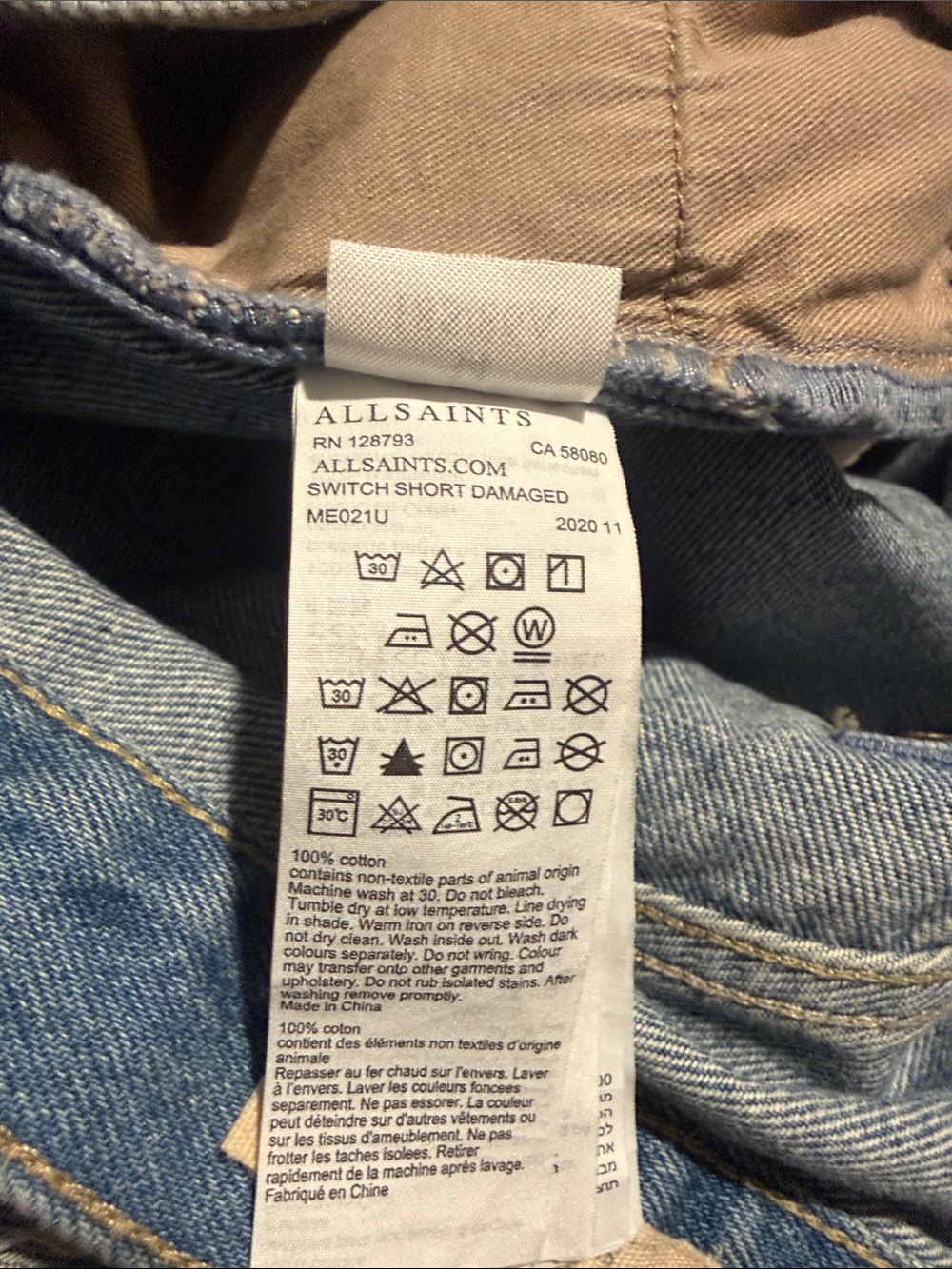 All Saints Men's Washed Blue Distressed Denim Shorts - Picture 6 of 6